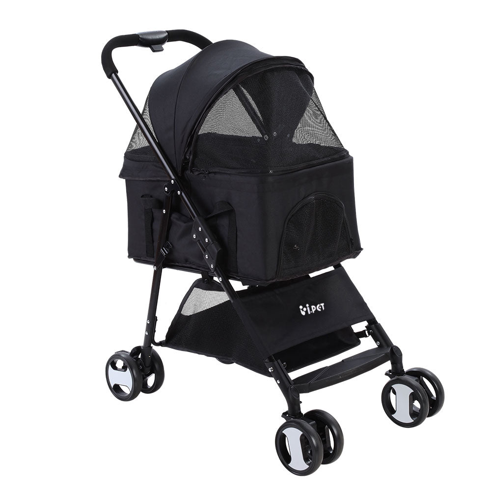 i-pet-pet-stroller-dog-pram-cat-carrier-travel-large-pushchair-foldable-4-wheels-black