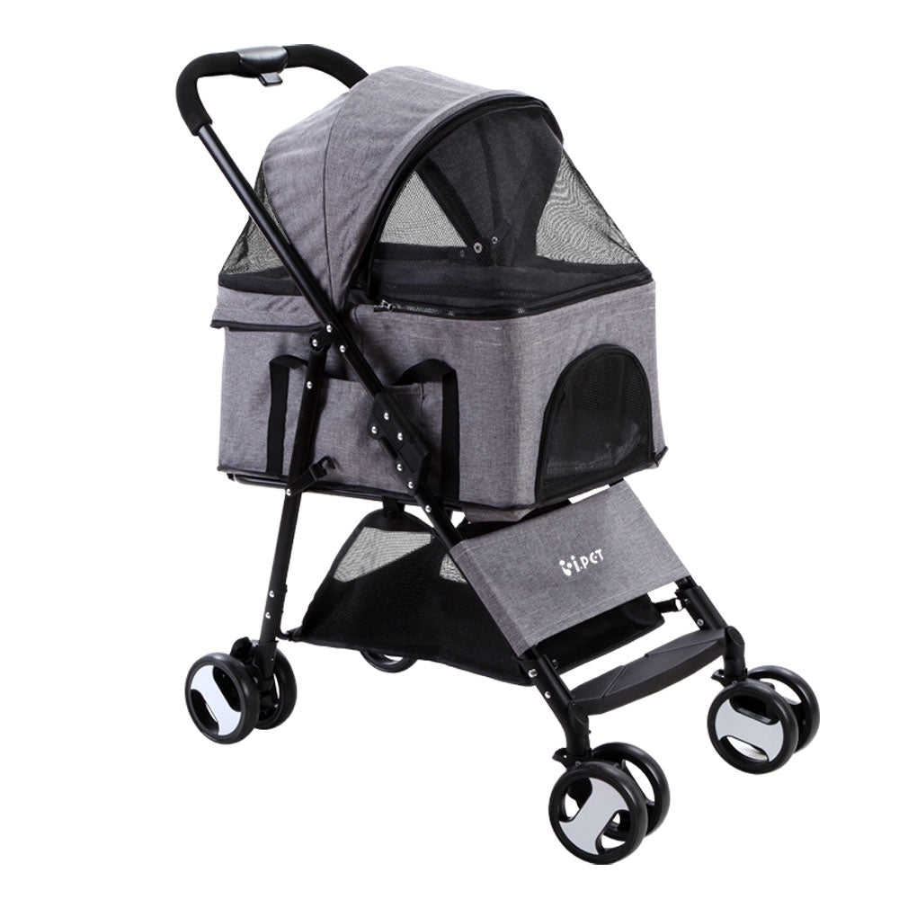 i-pet-pet-stroller-dog-pram-cat-carrier-travel-large-pushchair-foldable-4-wheels-grey