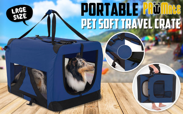 Portable Soft Dog Cage Crate Carrier XL BLUE