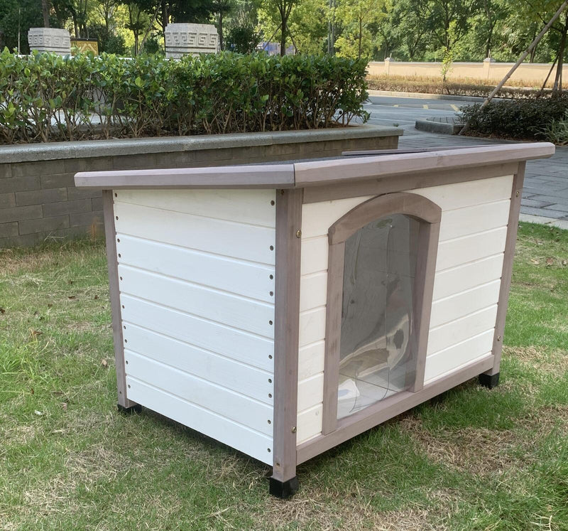 YES4PETS Timber Pet Dog Kennel House Puppy Wooden Timber Cabin With Stripe White