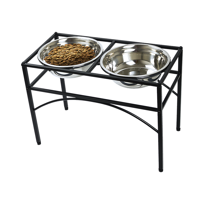 Dual Elevated Raised Pet Dog Puppy Feeder Bowl Stainless Steel Food Water Stand